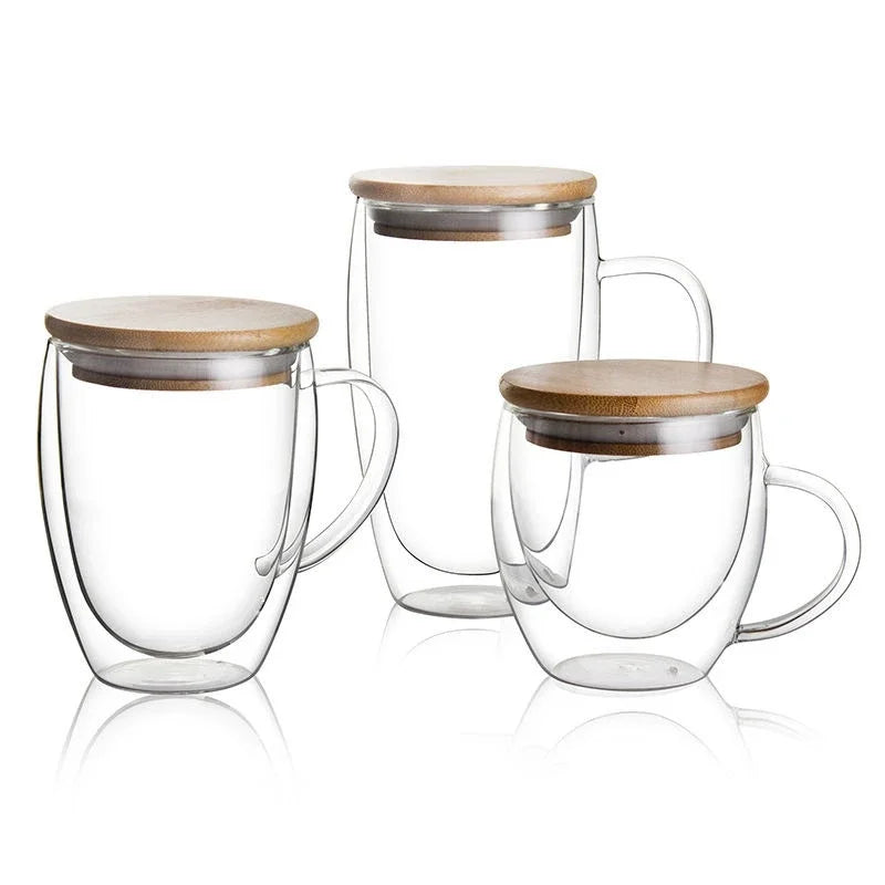 Afralia™ Double Wall Tumbler Set: Beer Whiskey Wine Glasses Tea Mug Coffee Cup with Lid