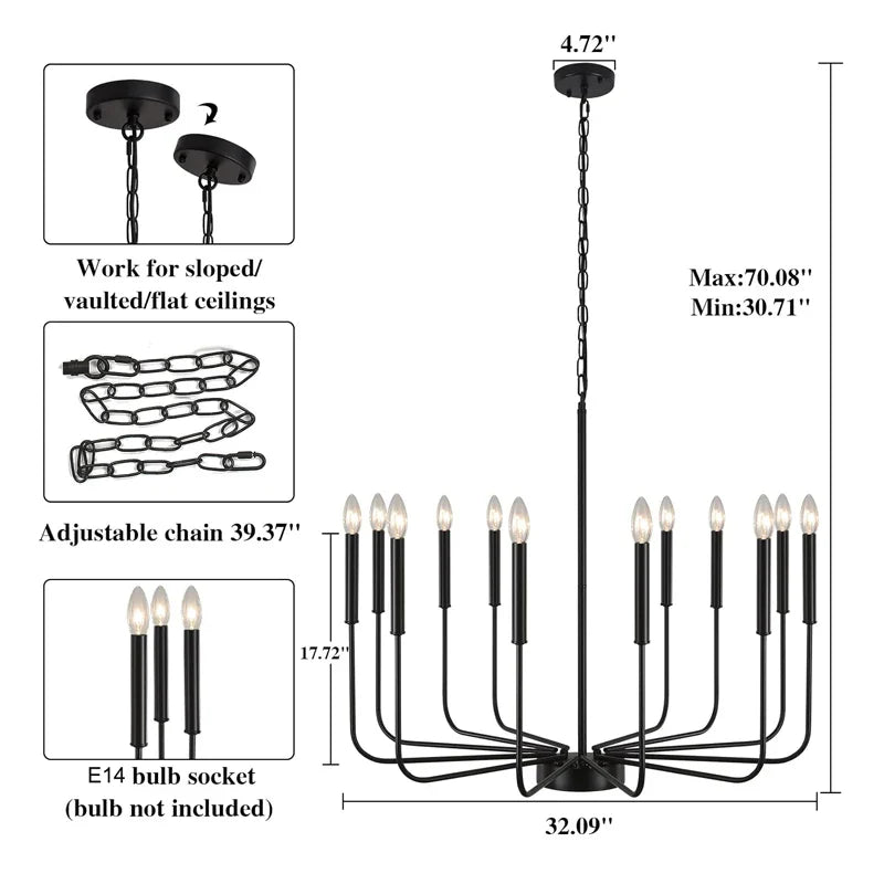 Afralia™ Modern Black Chandelier 6-Light Candle Pendant Light for Dining Room and Kitchen