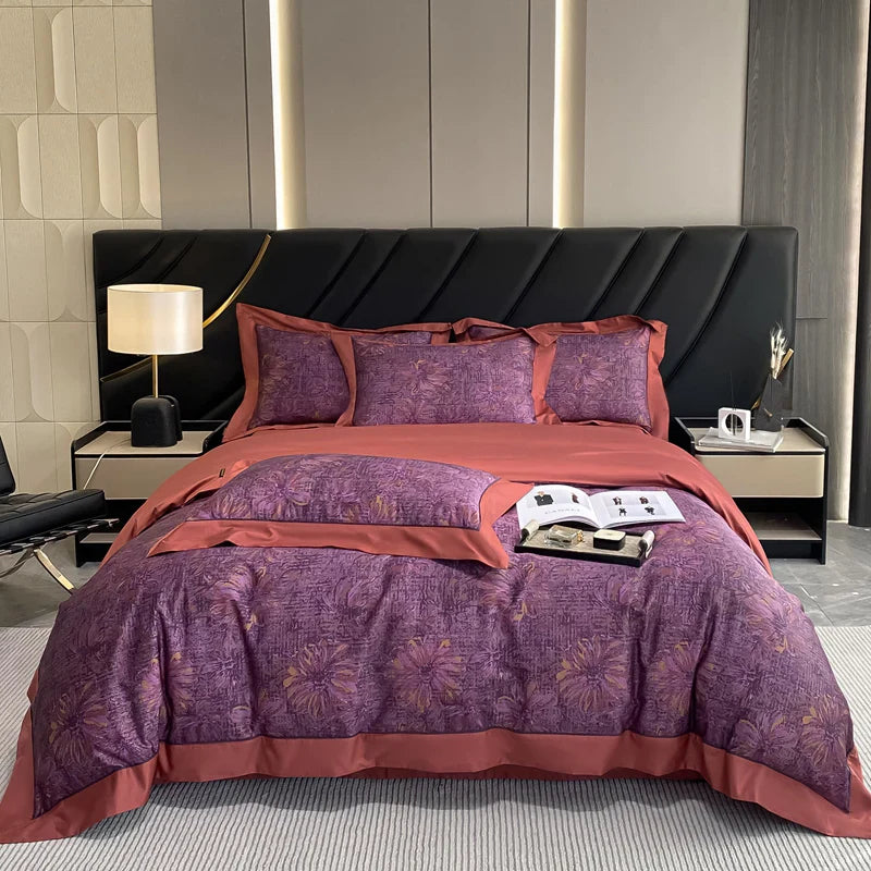 Afralia™ Egyptian Cotton Flower Bedding Set, Luxury 1000TC Duvet Cover, Sheets, Pillowcases