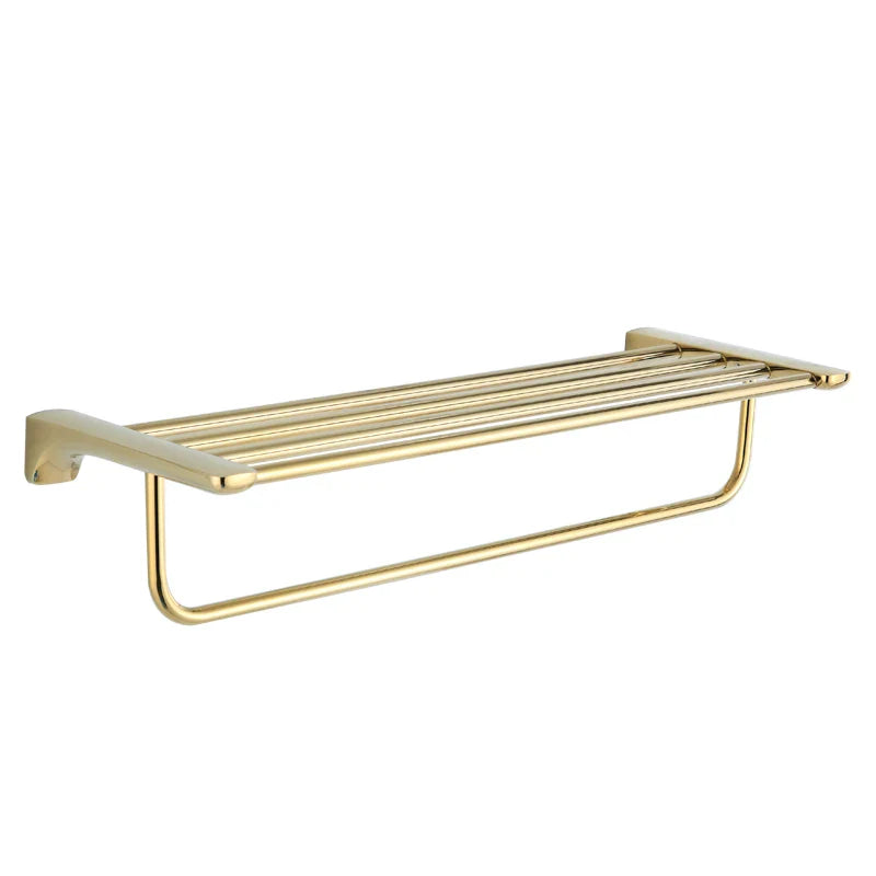 Afralia™ Gold Bathroom Hardware Set: Towel Rack, Shelf, Paper Holder, Towel Holder, Toilet Brush Holder
