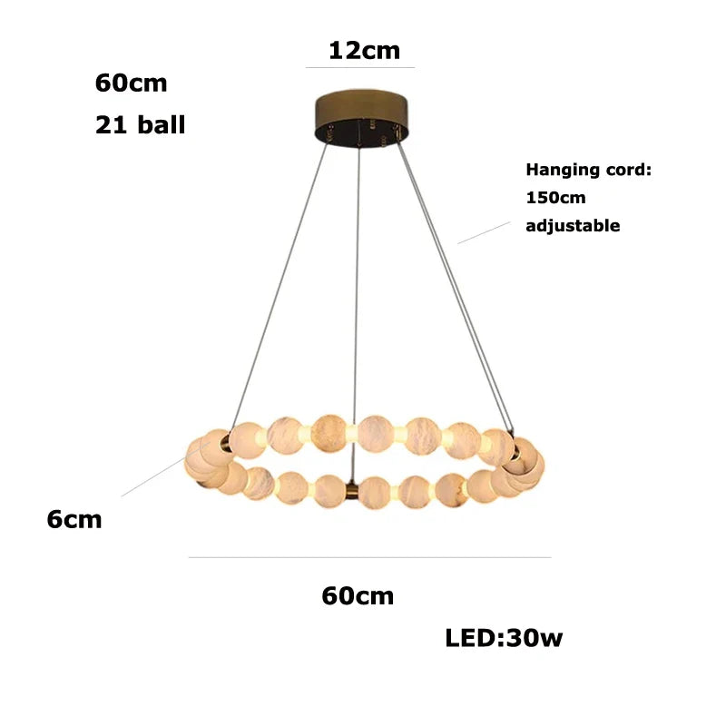 Afralia™ Alabaster Marble Gold LED Chandelier for Staircase-Foyer Decor