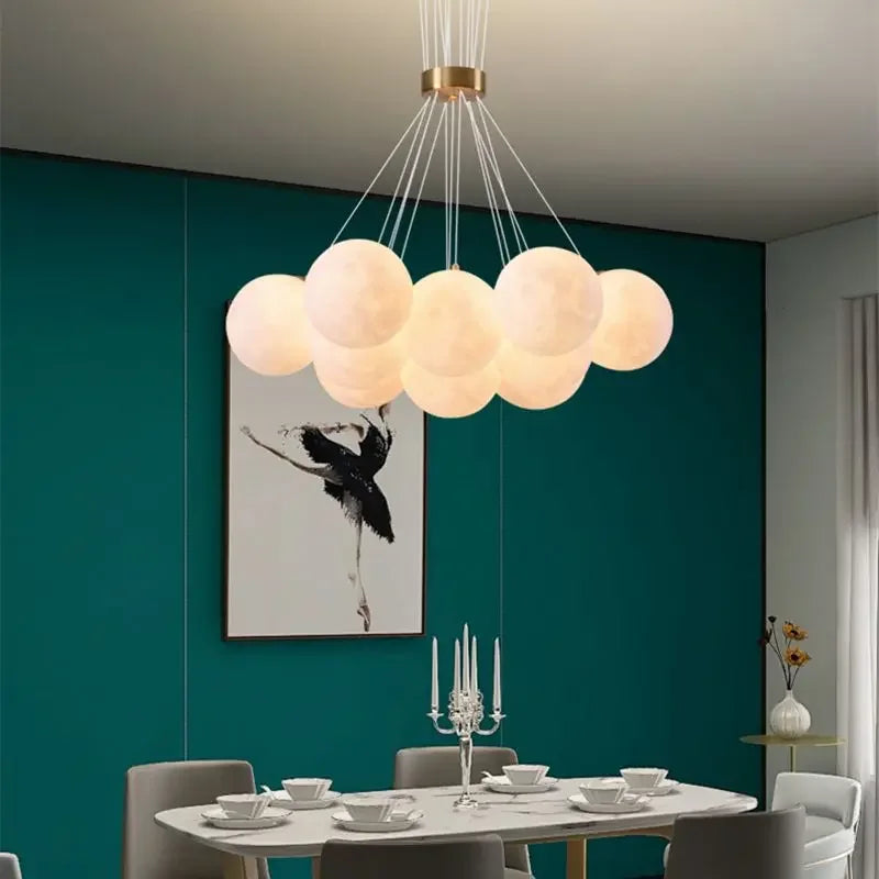 Afralia™ LED Lunar Ball Ceiling Chandeliers for Home Decor in Living Room and Bedroom