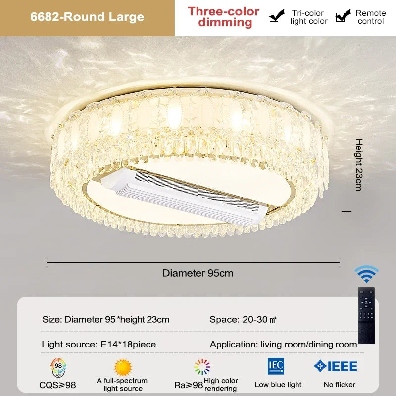 Afralia™ Nordic Crystal LED Ceiling Fan Light with Remote Control for Living Room and Bedroom