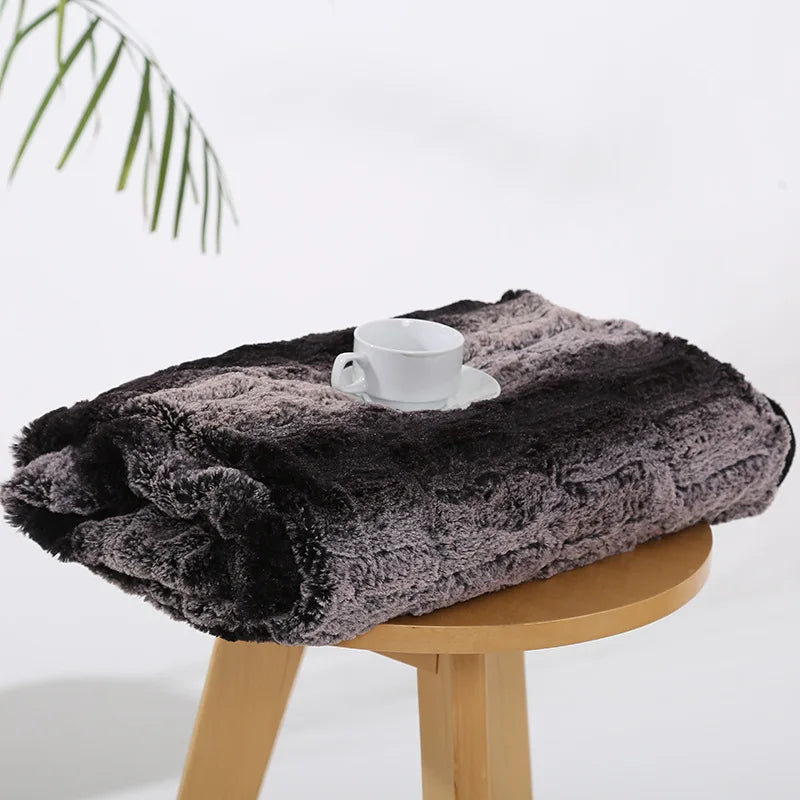 Afralia™ Striped Faux Rabbit Fur Blanket for Home & Travel Warmth