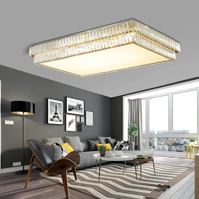 Afralia™ Luxury Crystal Ceiling Light, Modern LED Gold/Silver, Dimmable, Round/Square Design