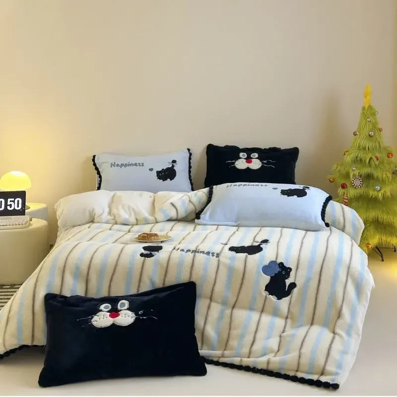 Afralia™ Cozy Autumn Winter King Size Duvet Set with Velvet Blanket Cover