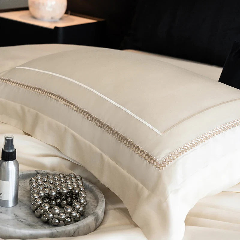 Afralia™ Light Champagne Luxury Embroidery Bedding Set with 1000TC Egyptian Cotton - 4Pcs