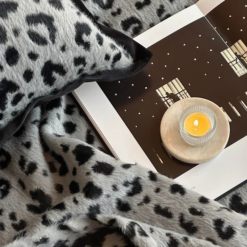 Afralia™ Leopard Print Luxury Mink Fur Blanket for Bed and Sofa