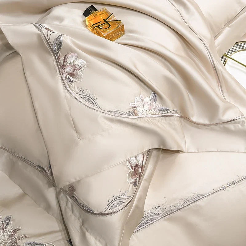 Afralia™ Chic Flowers Embroidery Luxury Bedding Set - 1000TC Egyptian Cotton 4Pcs