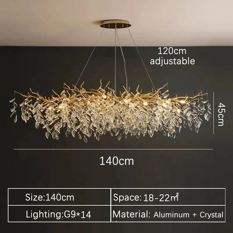 Afralia™ Gold Crystal LED Chandelier for Living Dining Bedroom, Luxury Ceiling Pendant Fixture
