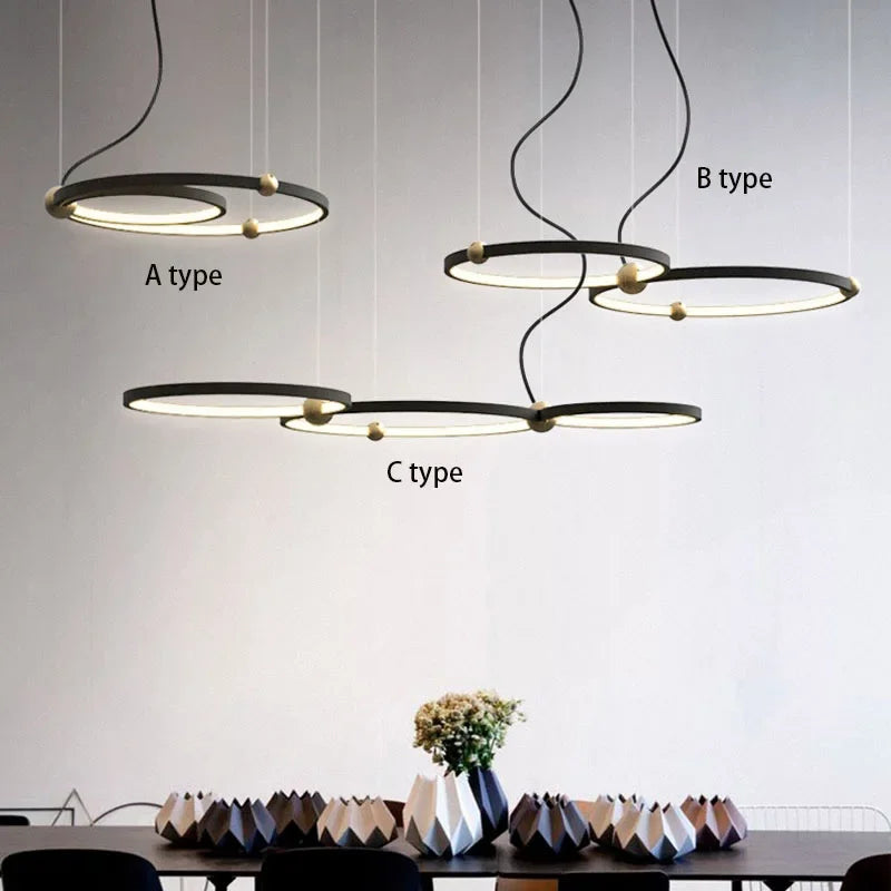 Afralia™ Black Gold Chandelier Creative Italian Design Light Metal LED Rings Circle