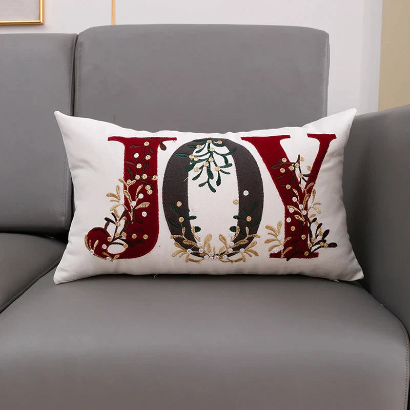 Afralia™ Christmas Tree Santa Snow Flower Embroidered Cushion Cover 45x45cm