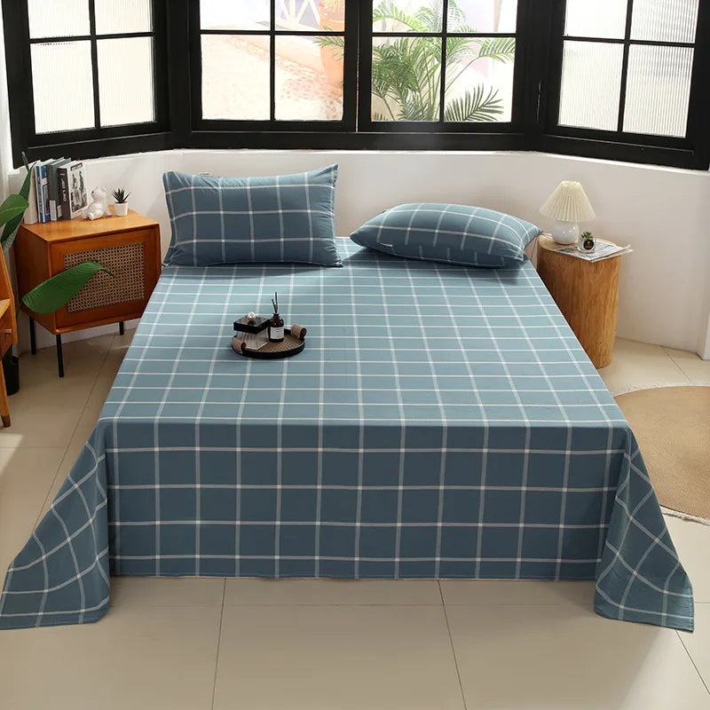 Afralia™ Soft Cotton Single Bed Sheet with Breathable Stripe Plaid