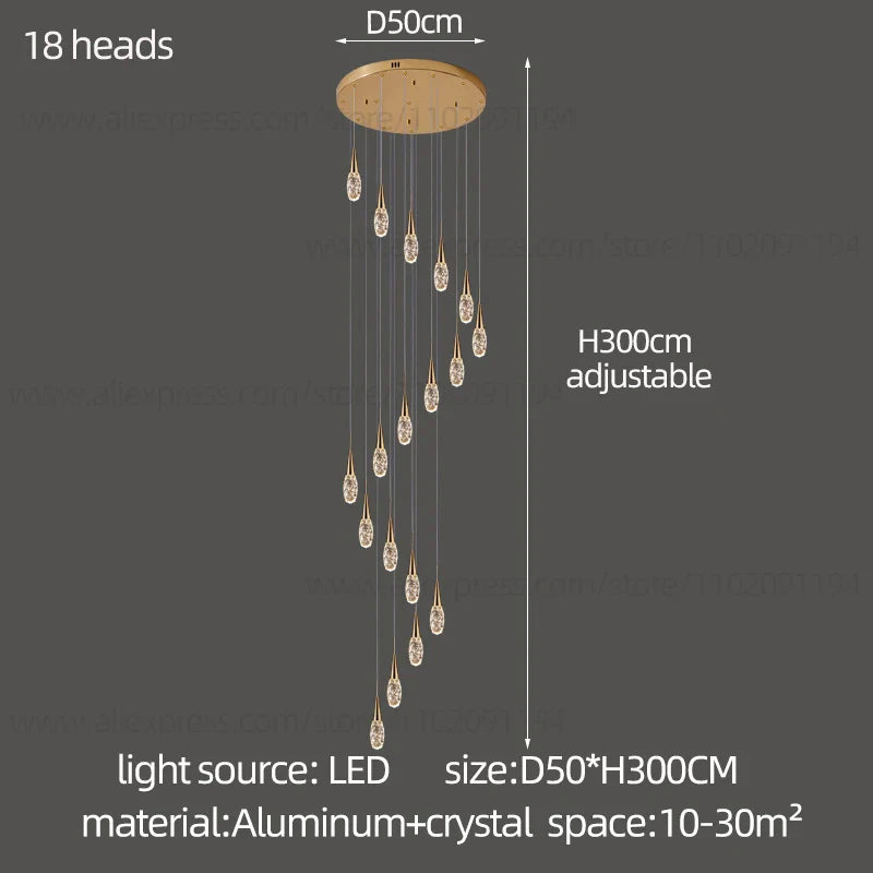 Afralia™ Modern Crystal Chandelier for Villa High Living Room, LED Ceiling Light