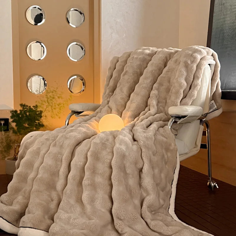 Afralia™ Cozy Bubble Faux Rabbit Fur Blanket: Warm Sofa & Bed Cover for All Seasons