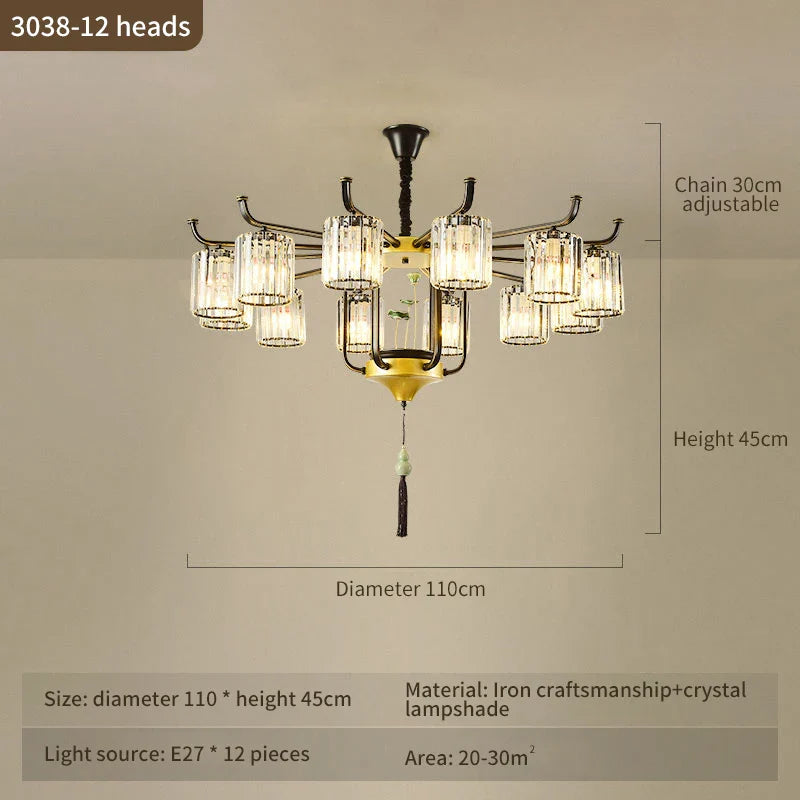Afralia™ Luxury Copper Jade Chandelier for Middle Floor Living Room