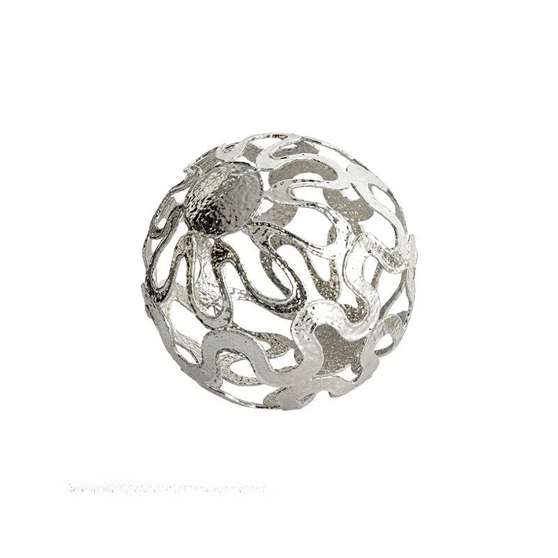 Afralia™ Silver Ball Metal Figurine, Geometric Sphere with Embossed Flower Design