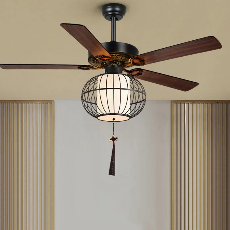 Afralia™ Retro Lantern Ceiling Fan Light Industrial Black Ventilator Lighting