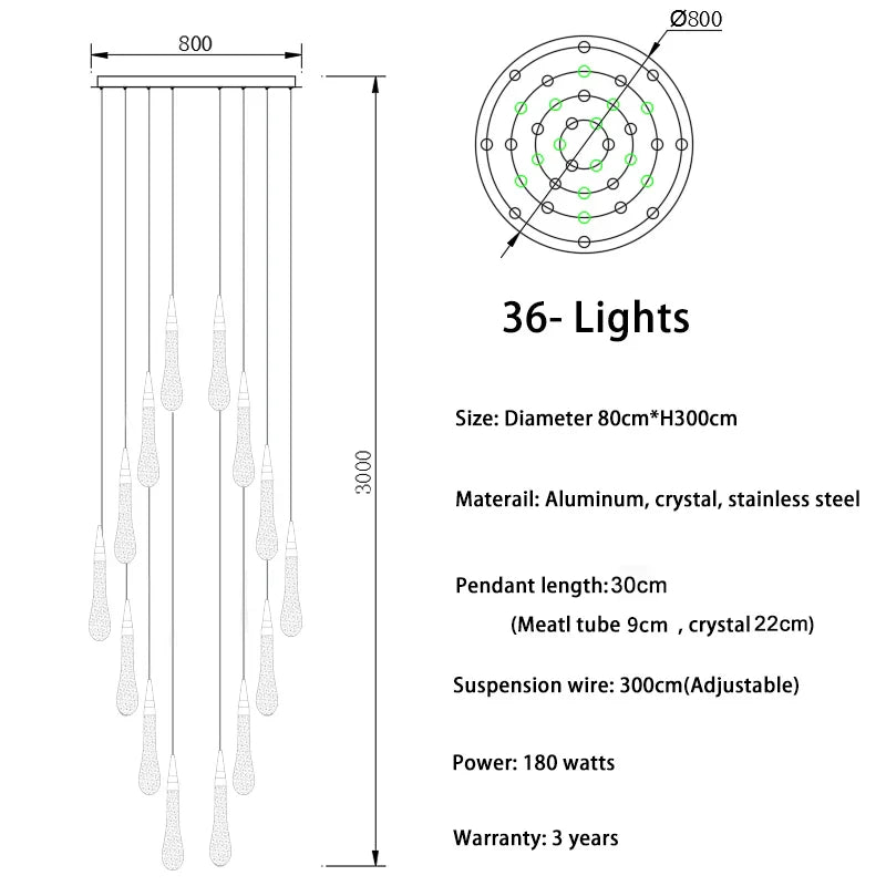 Afralia™ Crystal Tear Drop Chandelier: Gold LED Pendant Light for Villa Staircase and Living Room