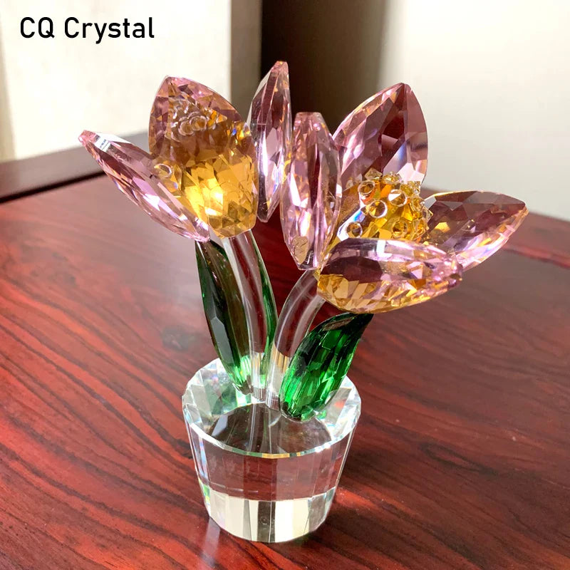 Afralia™ Crystal Tulip Lily Flower Sculpture Ornament Table Decor Centerpiece