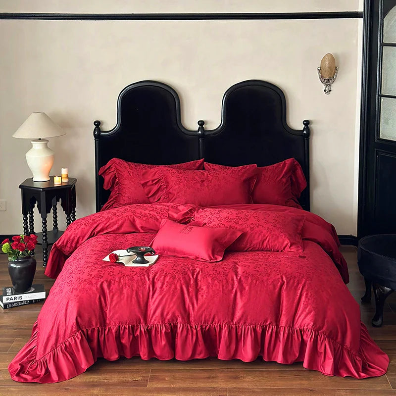 Afralia™ Luxury 100S Egyptian Cotton Bedding Set Queen King Size Red Underwear