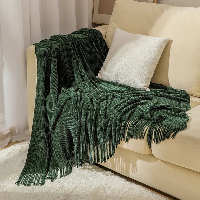 Afralia™ Nordic Chenille Knit Blanket - Soft Tassel Bed End Towel & Summer Cooling Sofa Cover