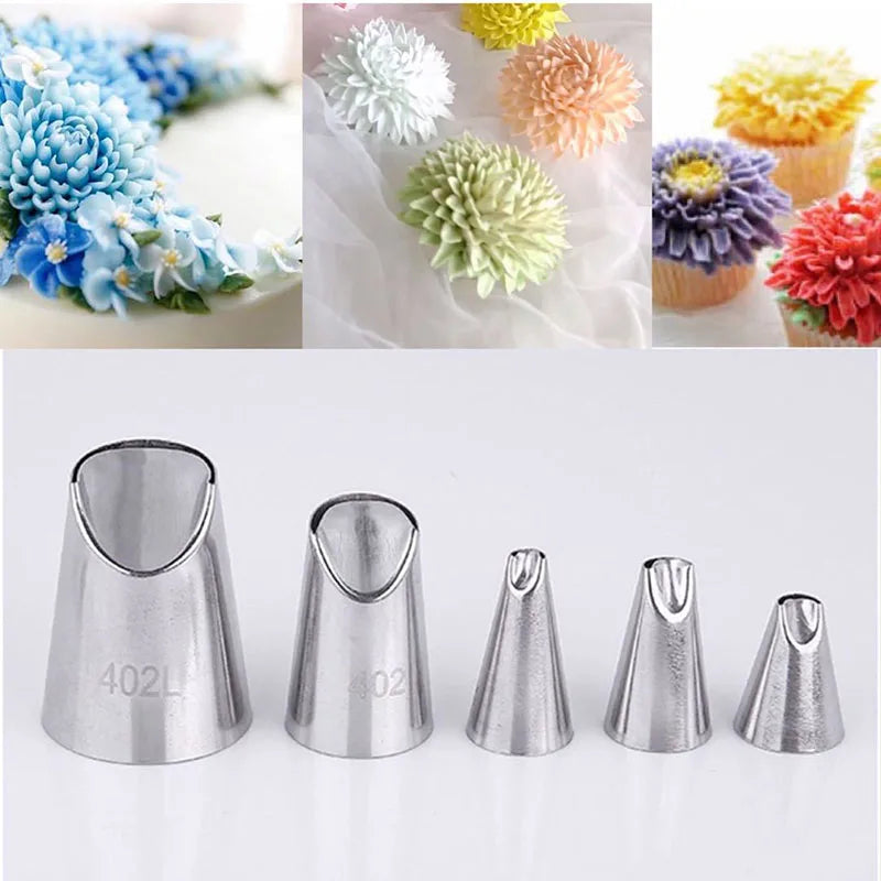 Afralia™ Chrysanthemum Piping Nozzle Set for Cake Decorating, Stainless Steel Pastry Tips