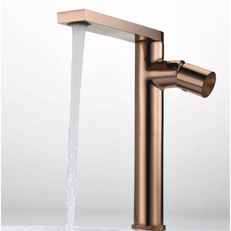 Afralia™ Rose Gold Basin Faucet: Brass Single Handle Bathroom Mixer Tap - Hot & Cold