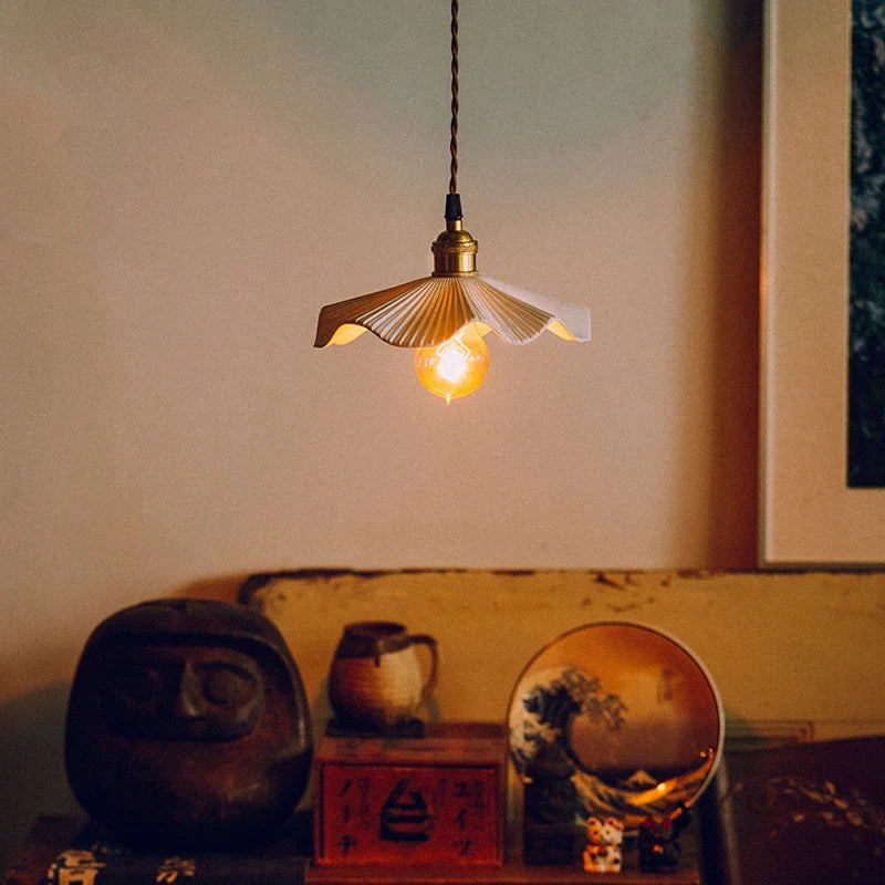 Afralia™ Nordic Modern LED Pendant Lights Living Room Ceramic Flower Hanging Lamp