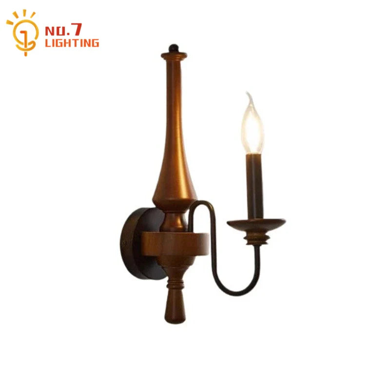 Afralia™ Vintage Wood Candle Wall Lamp LED E14 French Medieval Bedroom Bedside Hotel Corridor