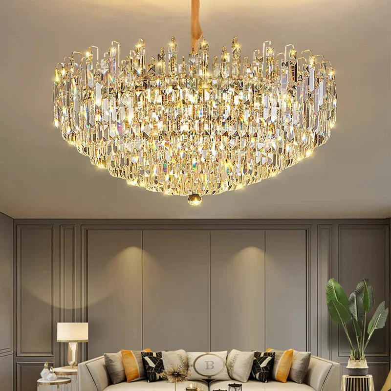 Afralia™ Crystal Pendant Chandelier LED Hanging Lamp for Luxury Living Room Decor