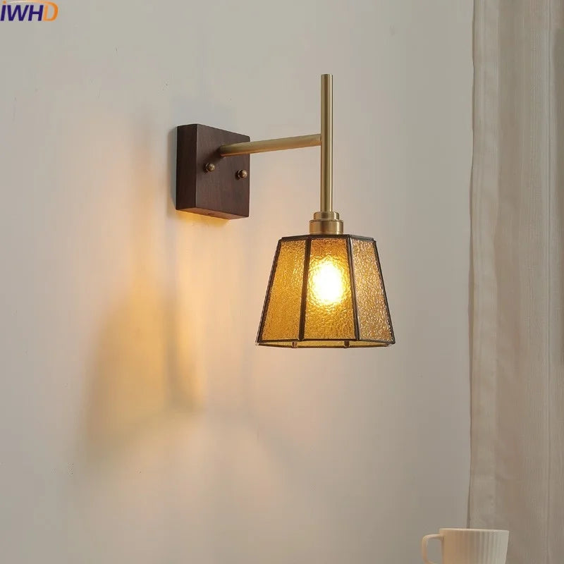 Afralia™ Glass Copper LED Wall Lights Modern Bedside Lamp for Bedroom Living Room