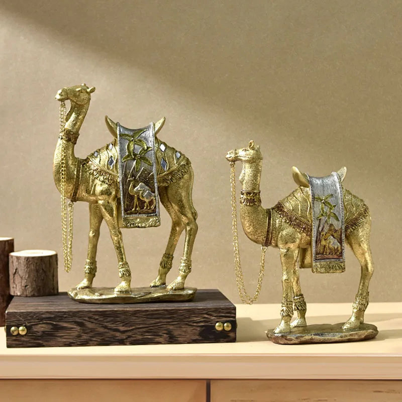 Afralia™ Camel Resin Art Ornament Home Office Decor Craft Luxury Golden Style