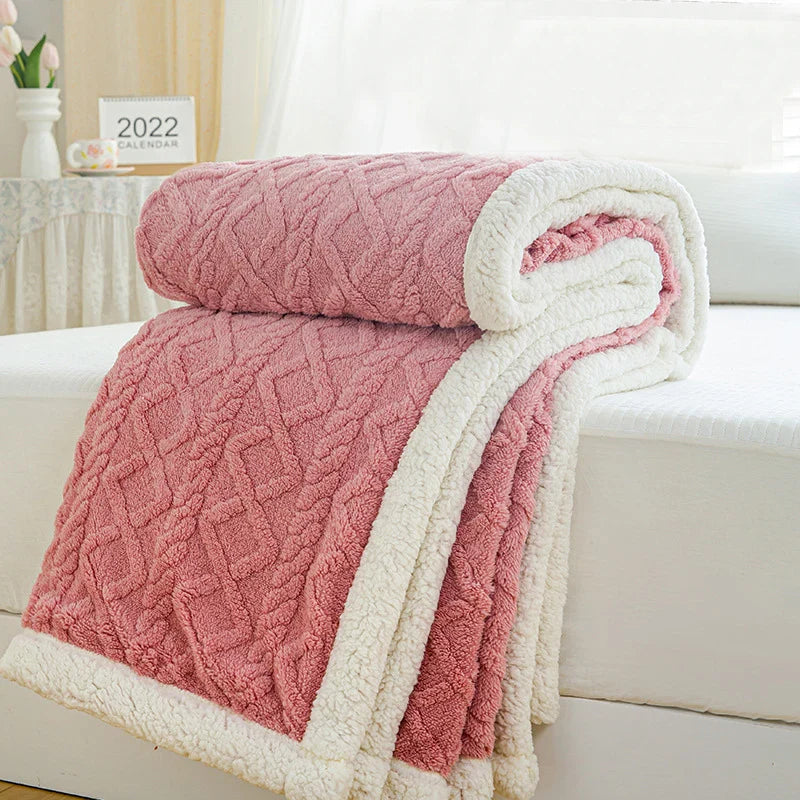 Afralia™ Geometric Soft Tafurong Blanket / Thick Skin-friendly Lamb Wool Blanket / Office Nap Thermal Blanket
