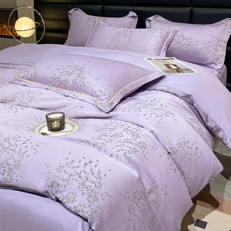 Afralia™ Silk-Cotton Jacquard Bedding Set in Nude, Single/Double Size Soft Bedclothes
