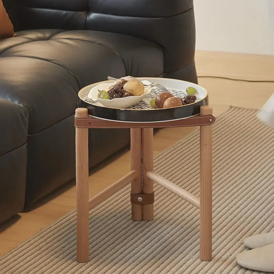 Afralia™ Ceramic Tray Coffee Table, Nordic Solid Wood Sofa Side Table and Creative Storage Desk