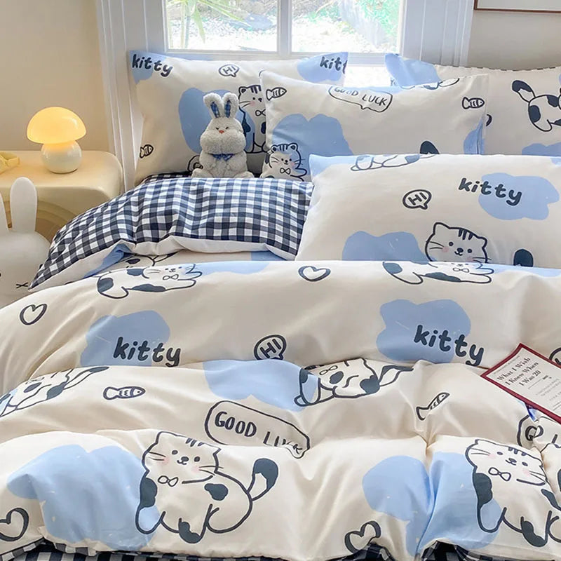 Afralia™ Cute Printed Cotton Duvet Cover for Double Queen Bed - Cozy & Non-Fading