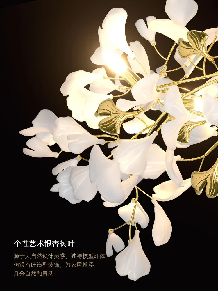 Afralia™ Classic White and Gold Leaf Pendant Lamp for Living Room Dining Room Lighting
