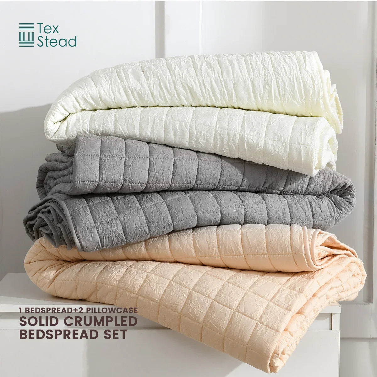 Afralia™ Soft Crumpled Bedspread Set, Breathable & Comfortable 3-Piece Bedding Kit