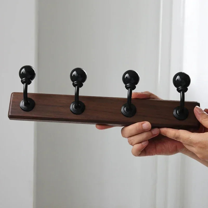 Afralia™ Walnut Wood Hat Hook Wall Storage with Decorative Shelves