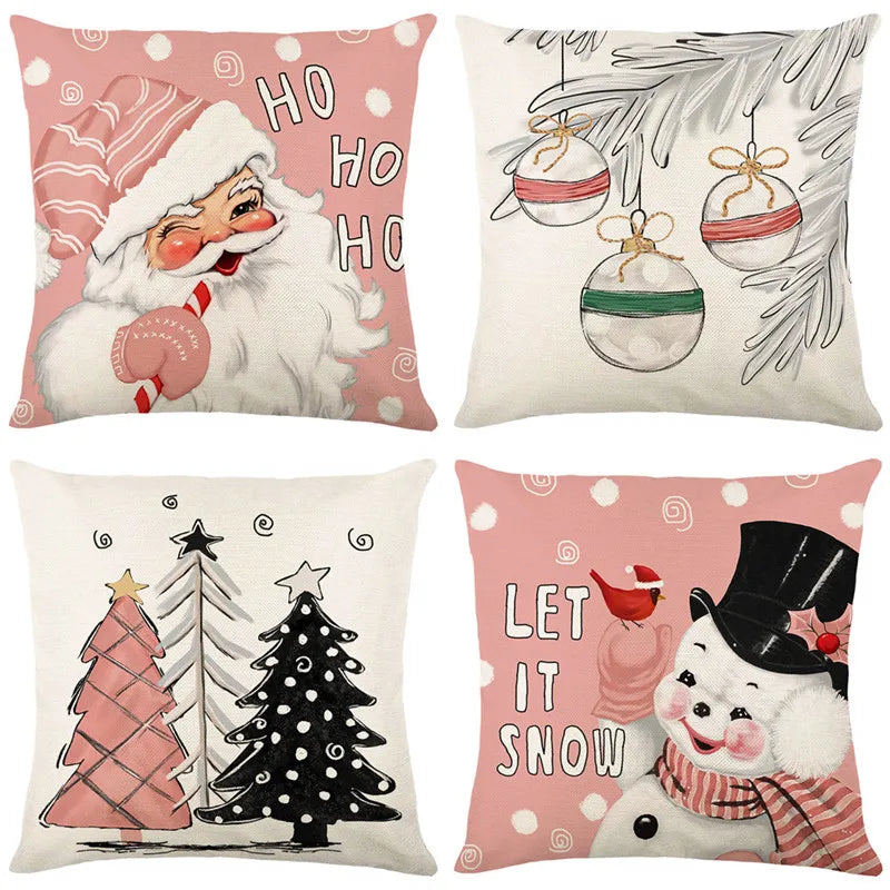 Afralia™ Christmas Santa Claus Linen Pillowcase - Sofa Cushion Cover,  Decorative Living Room Pillow Cover