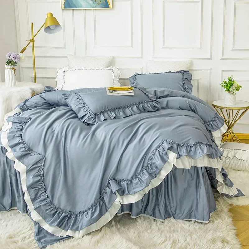 Afralia™ Princess Cotton Bedding Set: King Queen Twin Double Size Duvet Cover Sets
