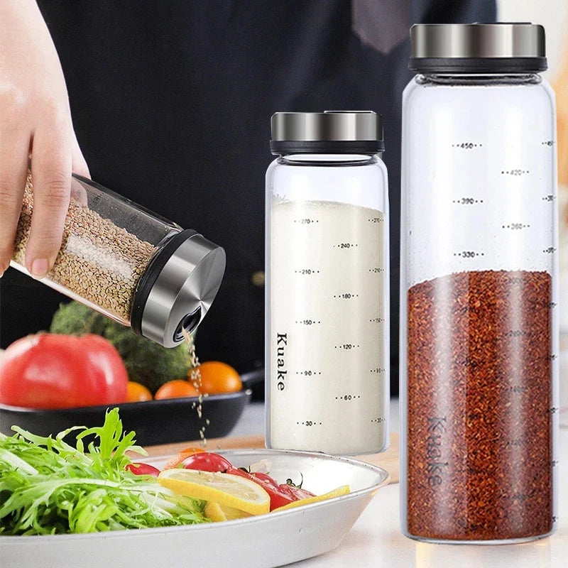 Afralia™ Glass Seasoning Can Spice Shaker Salt Pepper Condiment Bottle