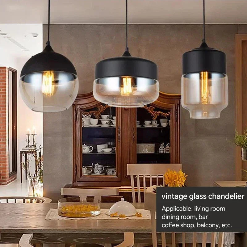 Afralia™ Glass Wood Chandelier LED Pendant Light Fixture for Living Dining Bedroom