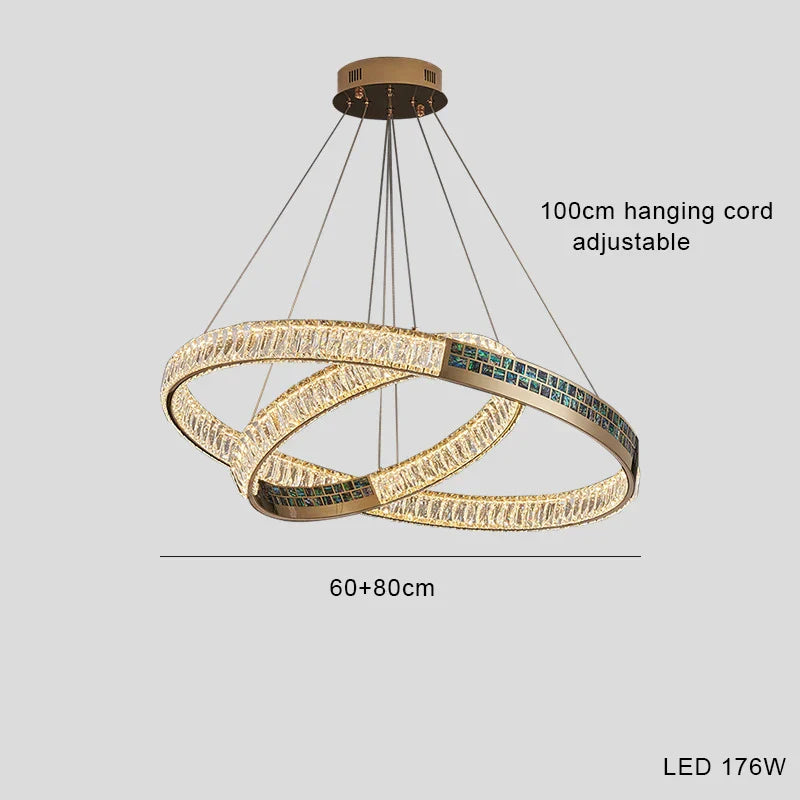 Afralia™ Crystal Ring Ceiling Chandelier | Stainless Steel | Luxury Home Decor