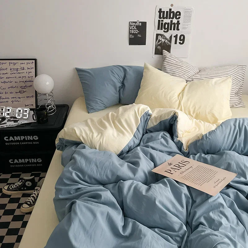 Afralia™ Solid 4-Piece Washed Cotton Bedding Set: Breathable & Cozy for Any Season