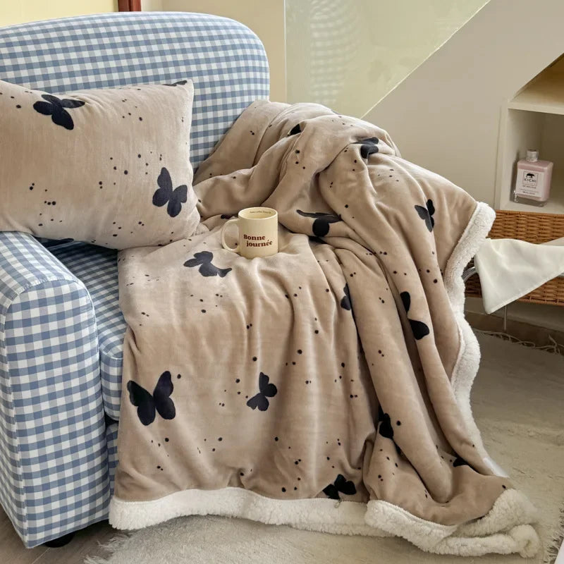 Afralia™ Milk Coral Fleece Cozy Blanket Air Conditioning Shawl Quilt - Warm & Cute Office Sofa Nap Blanket