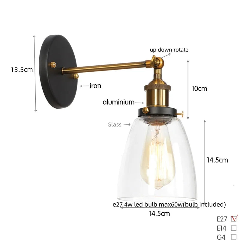 Afralia™ LED Wall Light Fixture Pull Chain Switch Industrial Vintage Bedroom Lamp