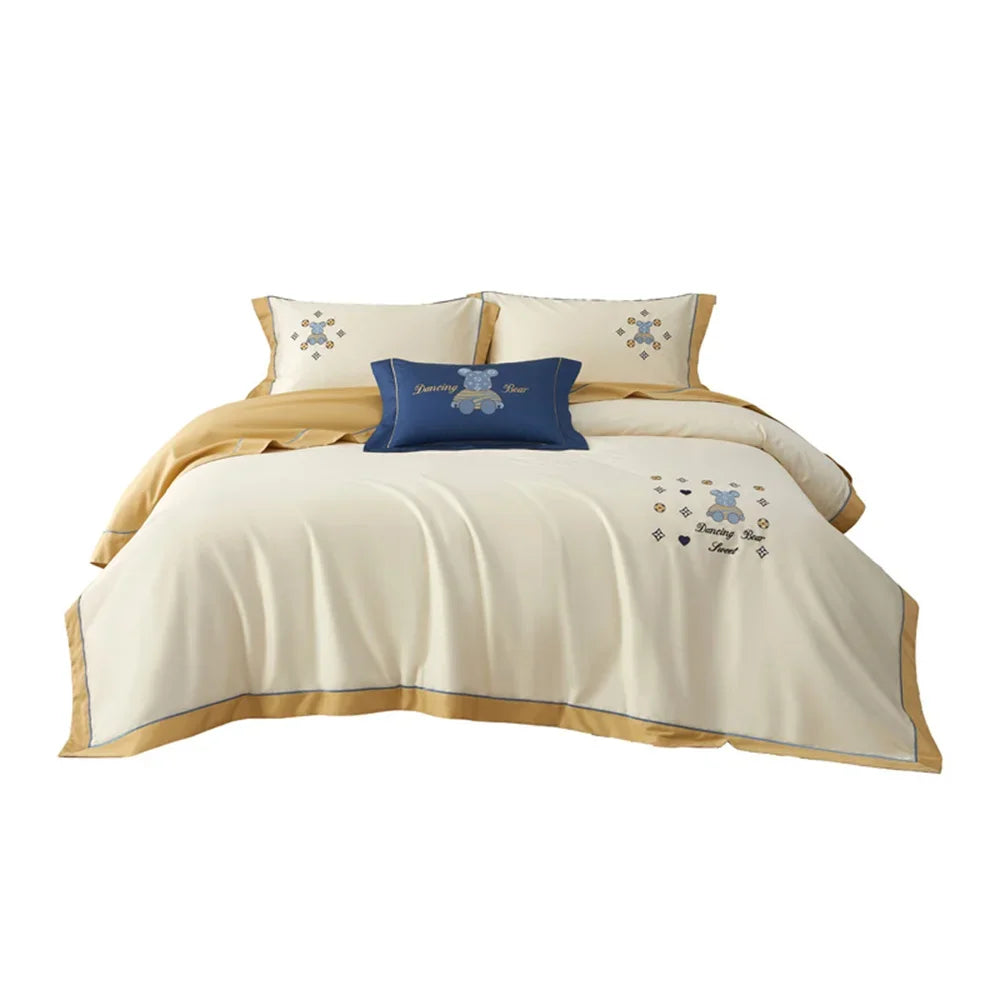 Afralia™ Pink Satin Jacquard Lotus Duvet Set 4Pcs Queen King Bedlinens