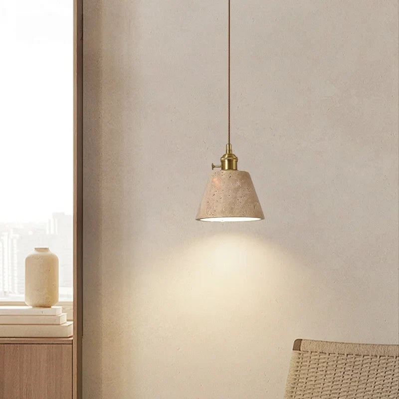 Afralia™ Vintage LED Copper Pendant Light for Bedside, Bar, Living Room - Yellow Travertine
